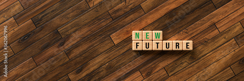 Fotomural cubes with message NEW FUTURE on wooden background