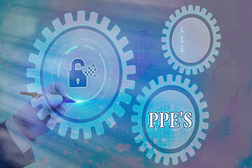 Poster - Writing note showing Ppe s is. Business concept for Specialized equipment for protection against health and safety hazard Graphics padlock for web data information security application system