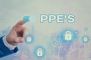 Poster - Conceptual hand writing showing Ppe s is. Concept meaning Specialized equipment for protection against health and safety hazard Graphics padlock for web data security application system