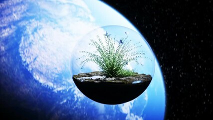 Wall Mural - grass in glass sphere in outer space. ecology concept. 3d rendering.