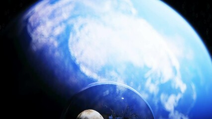 Wall Mural - human skull in outer space in glass sphere. apocalypse ecology concept. 4k animation.