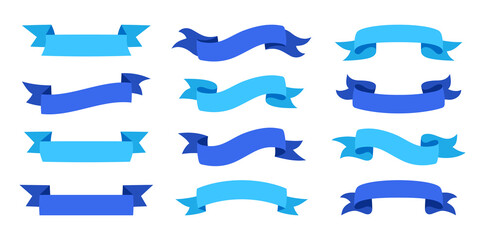 Wall Mural - ribbon blue set cartoon style. decorative icons, tape blank flat collection. design for greeting car
