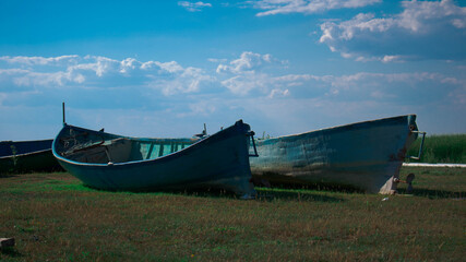 Old fishing boats on the coast, fishing boats for fishing industry 