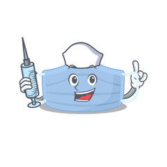 Canvas Print - Surgical mask humble nurse mascot design with a syringe