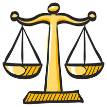 Justice Scale Icon In Color Drawing. Law Litigation Measurement Balance