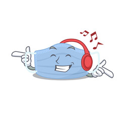 Sticker - Surgical mask Cartoon design concept listening music on headphone