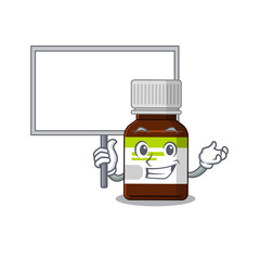 Canvas Print - Cartoon picture of antibiotic bottle mascot design style carries a board