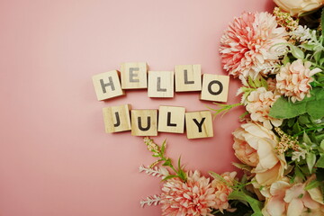 Canvas Print - Hello July alphabet letter with space copy on pink background