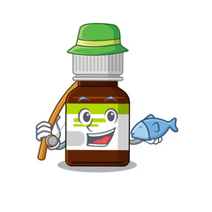 Sticker - Cartoon design style of antibiotic bottle goes to fishing