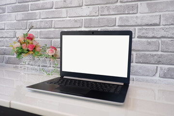 Fototapete - Cropped shot view of the labtop with blank copy space screen for your information content or text message.