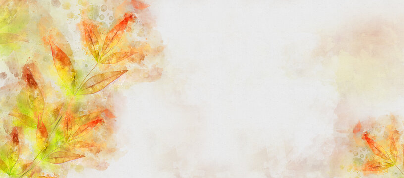 Fall background banner with colorful nandina bamboo leaf