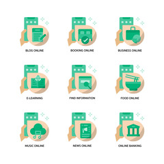 Online activities icons set