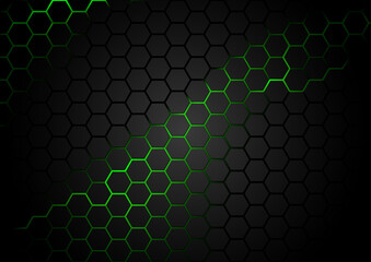 black hexagonal pattern on green magma background - abstract illustration with glowing effects, vect