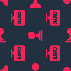 Poster - Set Speech bubble with text CMYK and Stamp on seamless pattern. Vector.