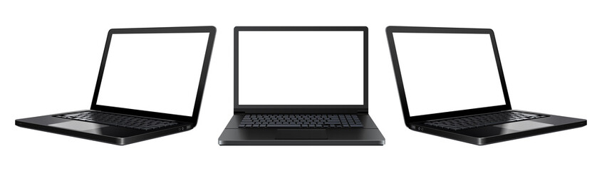 Laptop computers isolated with empty screen, front and back view, vector illustration technology icons.