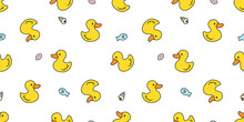 Duck Seamless Pattern Vector Rubber Duck Bird Farm Fish Shell Clam Cartoon Scarf Isolated Repeat Wallpaper Tile Background Illustration Animal Doodle Design