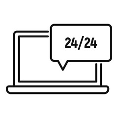 Poster - 24 hour service support icon. Outline laptop, 24 hour service support vector icon for web design isolated on white background
