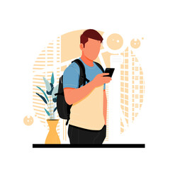 portrait of a man who is chatting, flat design concept, vector illustration