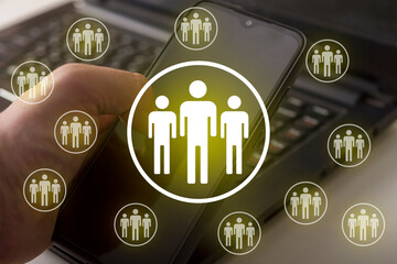 Leinwandbilder - Hand touching tablet pc, social media concept