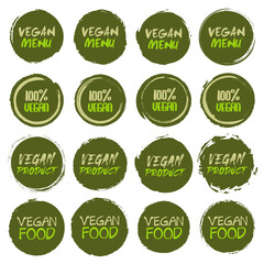 Poster - Vegan logo collection. Set of different grunge circles shapes label with different text