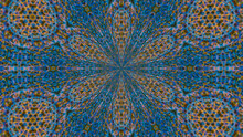 Abstract Blue Kaleidoscope Background With Yellow Pattern