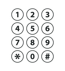 Phone numbers button icon set. Safe lock pin code number symbols.  Vector illustration image. Isolated on white background.