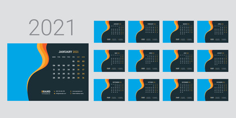 Wall Mural - Calendar 2021 week start Monday corporate design template vector.