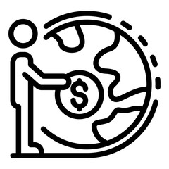 Poster - Global broker money coin icon. Outline global broker money coin vector icon for web design isolated on white background
