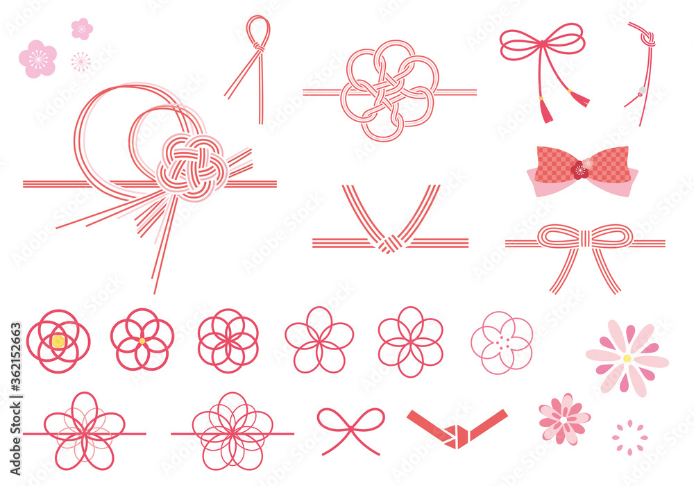 Fototapete いろんな水引 和風リボンのイラスト素材セット ちーぼう