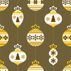 Wall Mural - Seamless pattern with vintage Christmass balls and decor.