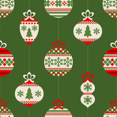 Wall Mural - Seamless pattern with vintage Christmass balls and decor.