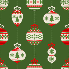 Canvas Print - Seamless pattern with vintage Christmass balls and decor.