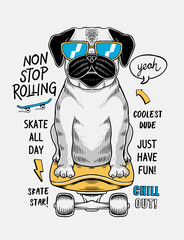 Wall Mural - Cool Dog skateboarding vector  illustration with slogans. for t-shirt prints and other uses.
