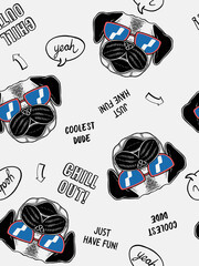 Wall Mural - Cool dog  illustration seamless pattern. Vector illustrations for apparel prints and other uses.