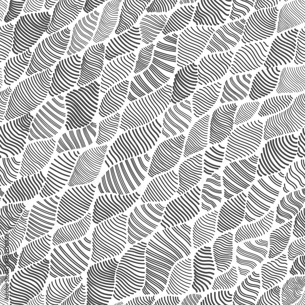 Gray seamless pattern, with different types of hand-made hatching. Wavy ...