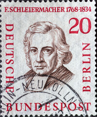 GERMANY, Berlin - CIRCA 1958: a postage stamp from Germany, Berlin showing men from the history of Berlin (II).Friedrich Schleiermacher (1768–1834)