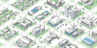 Three-dimensional town illustration with isometric vector data