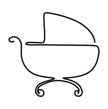 Continuous One Line Drawing Of A Baby Stroller , Vector Illustration