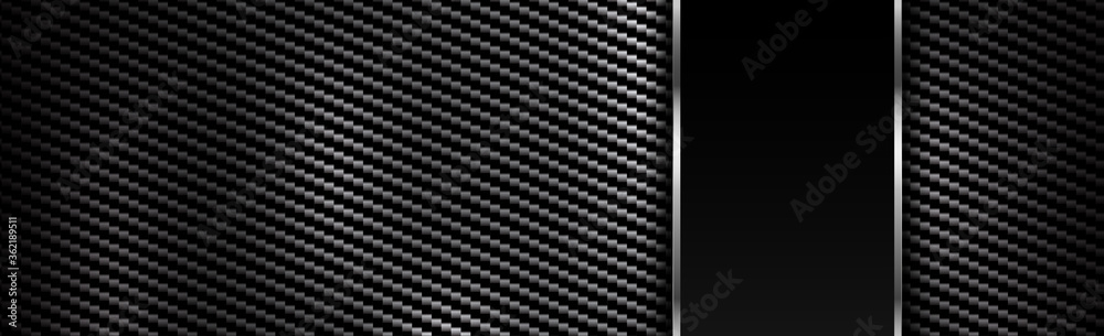 Panoramic texture of black and gray carbon fiber - obrazy, fototapety, plakaty 