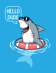 Wall Mural - Cool shark in pool .Vector illustration for t-shirt prints, posters and other uses.
