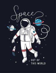 Wall Mural - vector illustration of astronaut in space, for t-shirt prints, posters and other uses.
