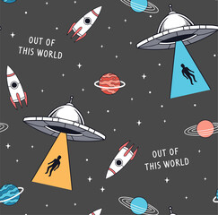 Wall Mural - hand drawn space elements seamless pattern. space background. space doodle illustration. vector illu