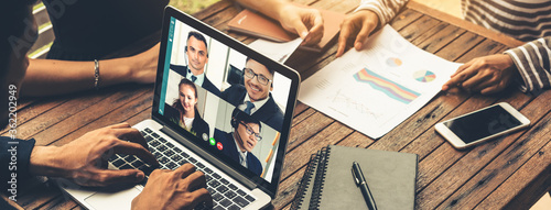 Fotomural Video call group business people meeting on virtual workplace or remote office