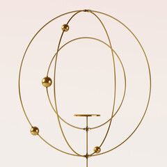 Poster - Cosmetic background for product presentation. Circle wire brass display on off white background. 3d rendering illustration. Clipping path of each element included.
