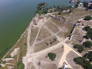 Wall Mural - View of the Akkerman fortress from the drone  which is on the bank of the Dniester estuary, in Odessa region