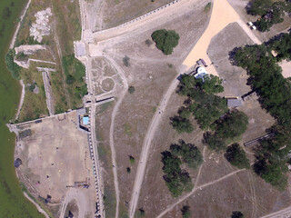 Wall Mural - View of the Akkerman fortress from the drone  which is on the bank of the Dniester estuary, in Odessa region