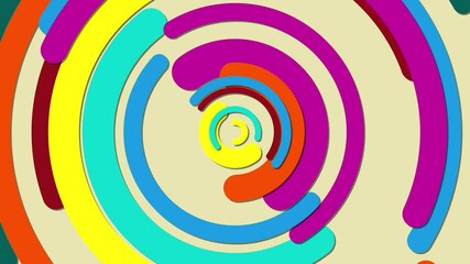 Poster - Bright background with a spiral effect of rotation. Colored half rings 3D animation.