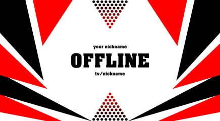Wall Mural - Twitch abstract offline hud screen banner 16:9 for stream. Offline background with geometric red-black shapes and dots. Streaming offline screen. Screensaver for offline streamer broadcast.