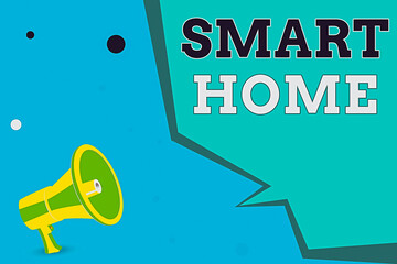 Poster - writing note showing smart home. business concept for equipped home can be controlled remotely by ph