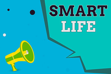Poster - writing note showing smart life. business concept for technology that works to make living enjoyable